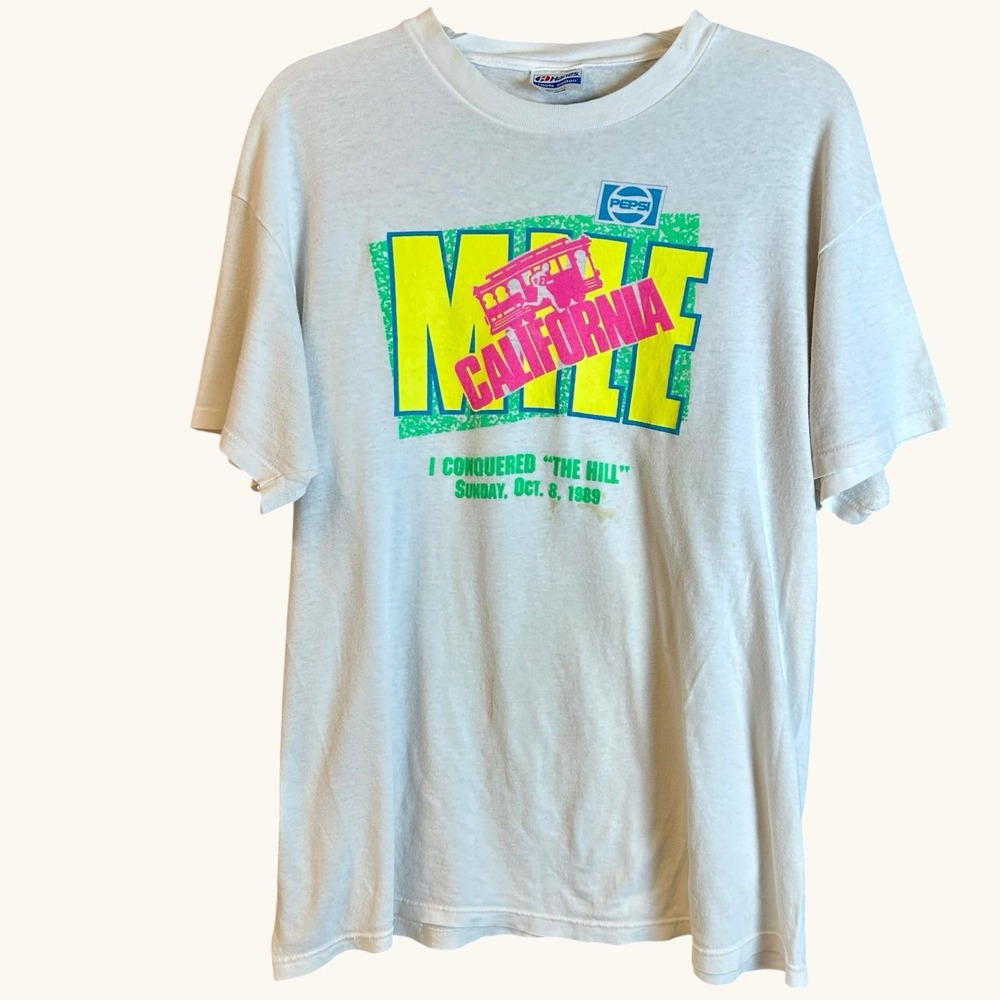 VTG 80s California "I Conquered The Hill"  Running T-Shirt 1989 Pepsi XL USA